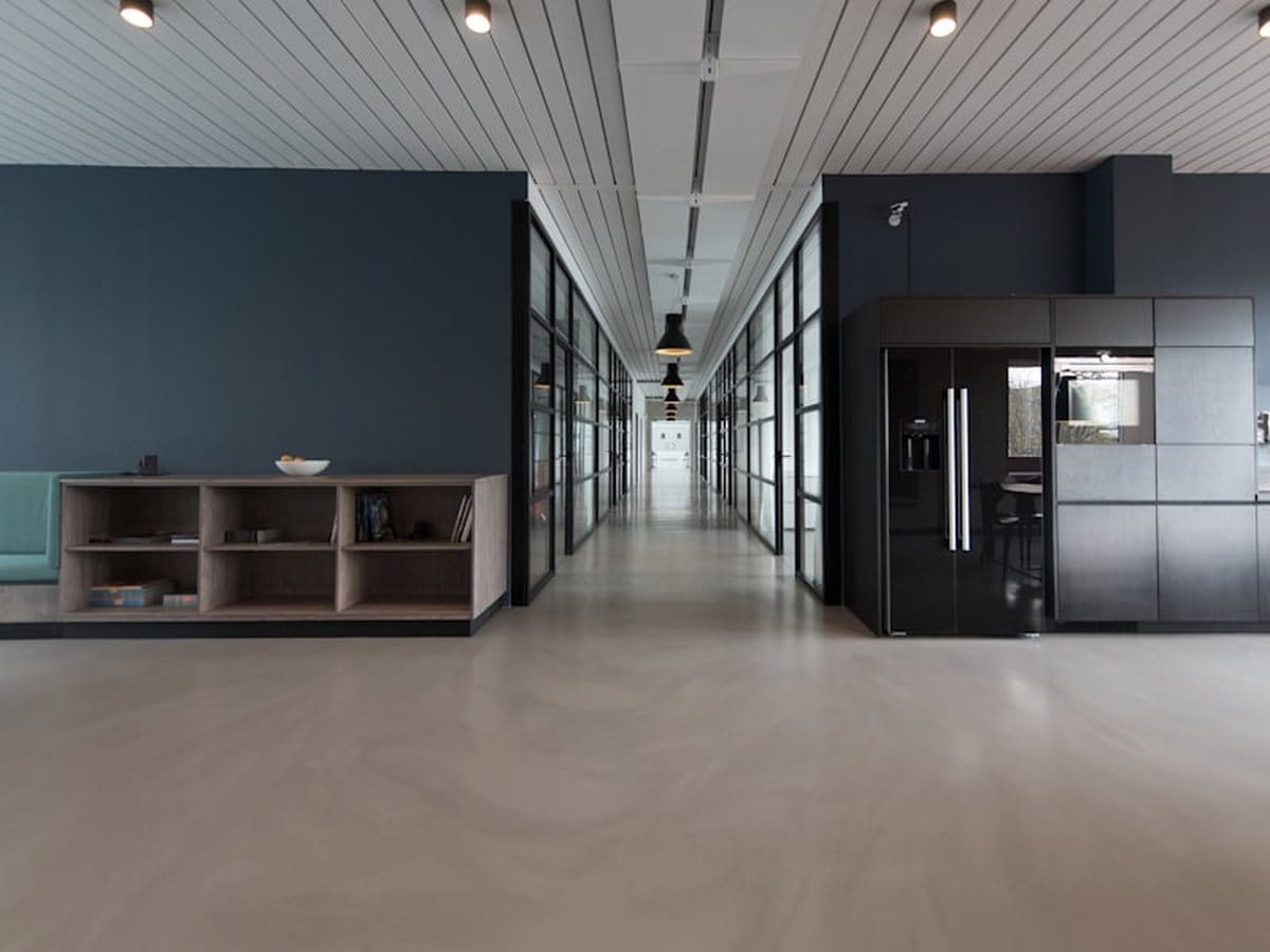 Freshly cleaned commercial office corridor ready for the next morning