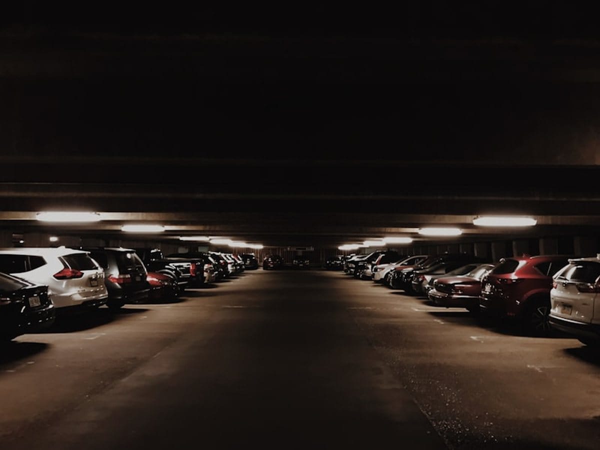 Commercial parking structure during a nighttime perimeter patrol