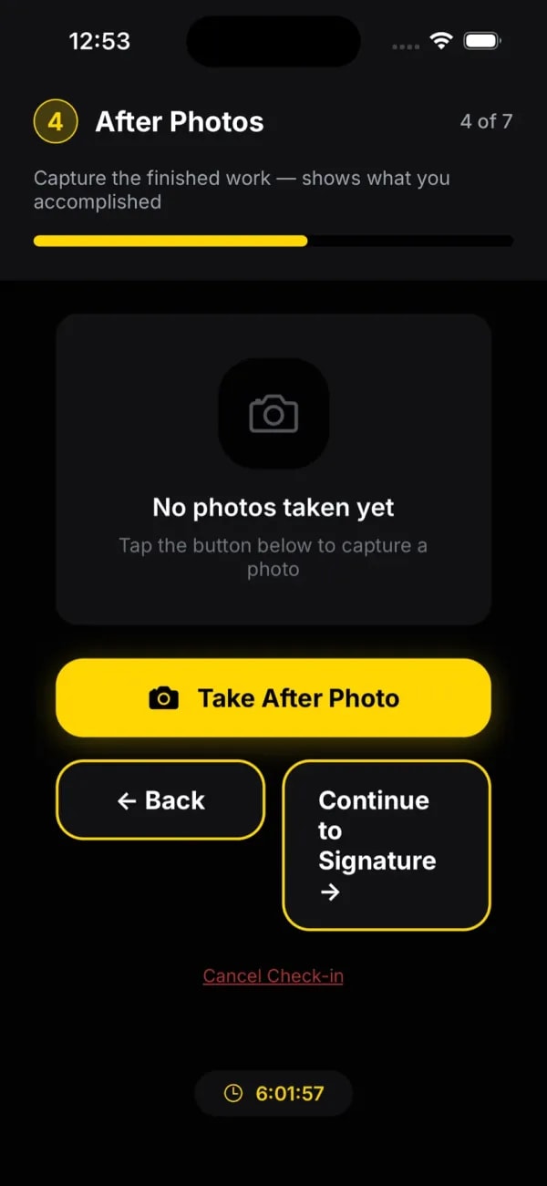 provvio photo capture screen showing a before shot being tagged