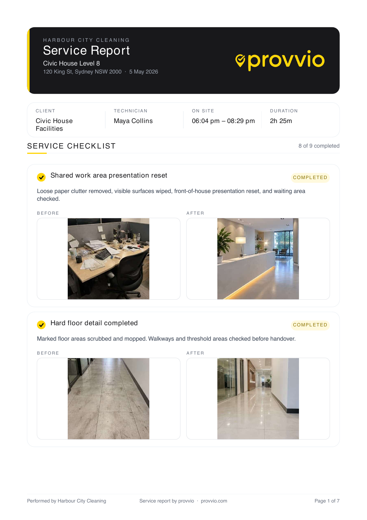 Cleaning proof report first page preview